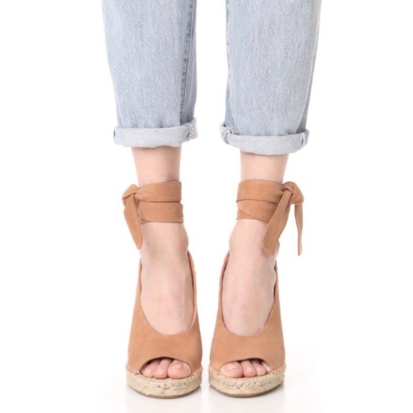 Worn Once Joie Suede Espadrille Sandals Blush Ankle Strap 36 - Picture 1 of 7